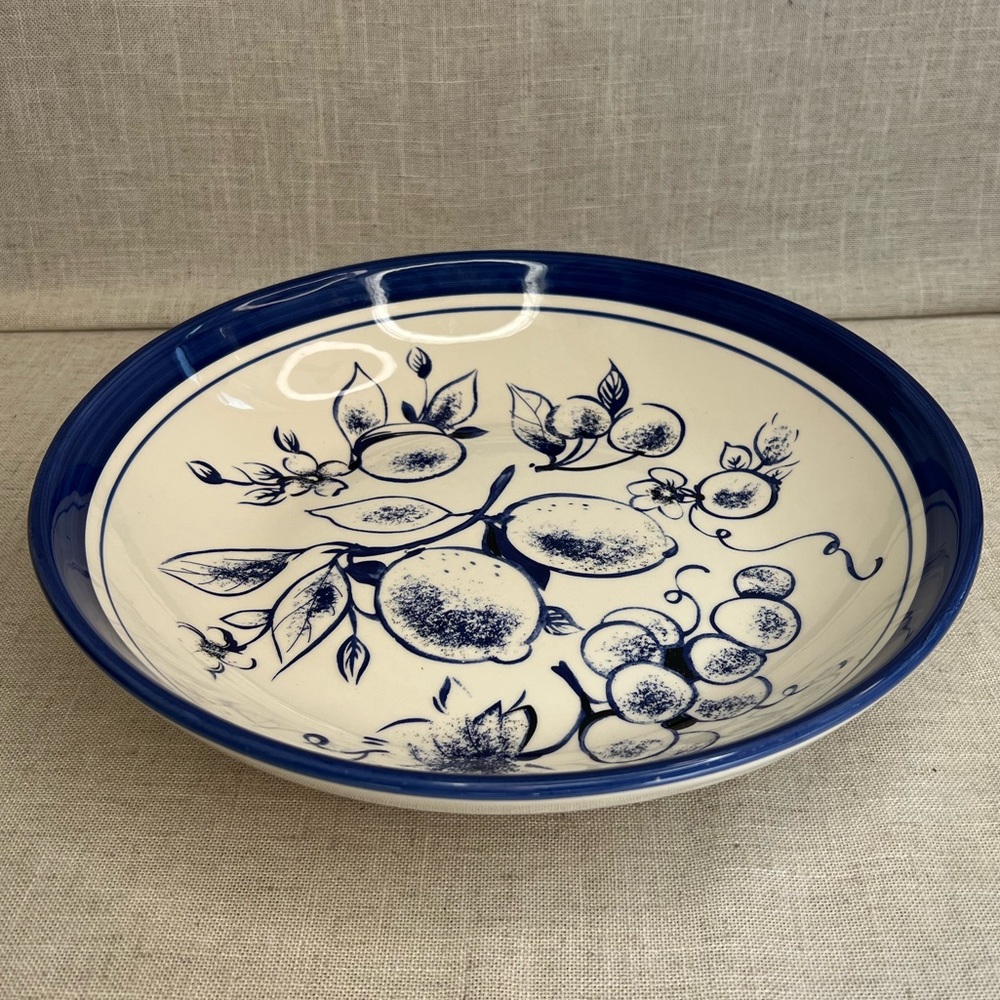 Over And Back Italian Pottery BLUE WHITE FRUITS 1 LARGE SERVING BOWL DISH